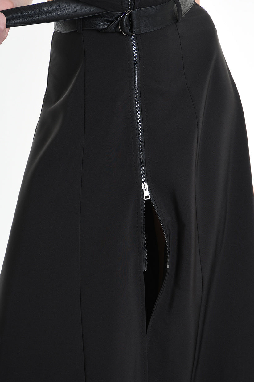 4B W5257 DRESS Long Sleeveless Tecno Stretch & Faux Leather Black LA HAINE INSIDE US