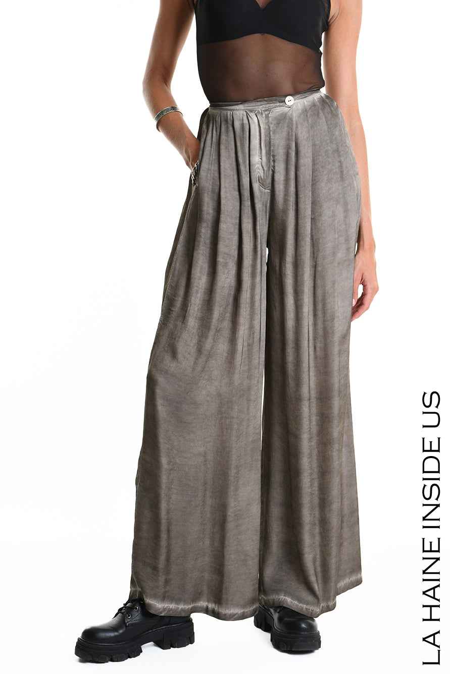4B W5274 TROUSERS Palazzo Viscose Satin Dyed Cold Mud