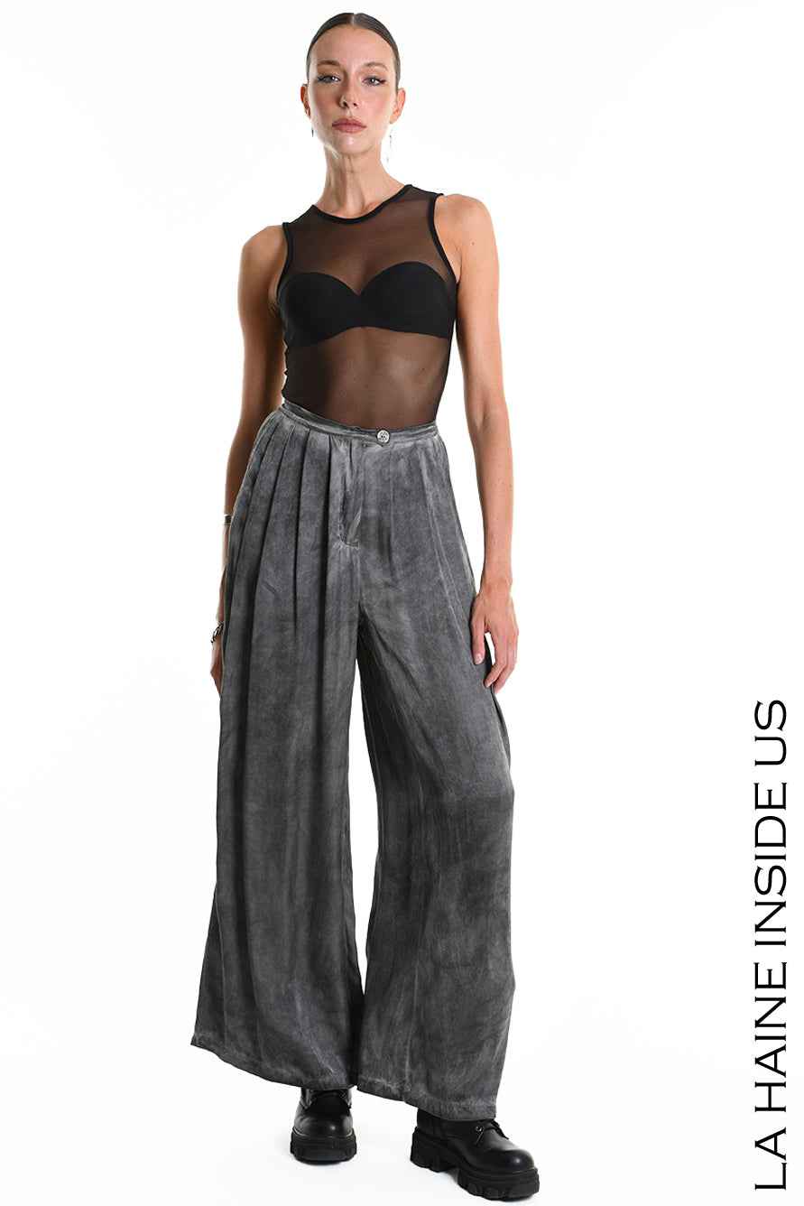 4B W5274 TROUSERS Palazzo Viscose Satin Dyed Cold Black