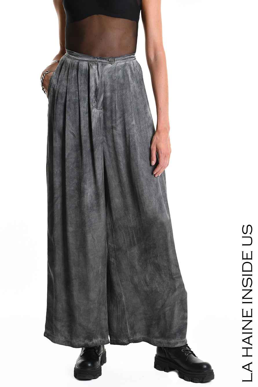 4B W5274 TROUSERS Palazzo Viscose Satin Dyed Cold Black
