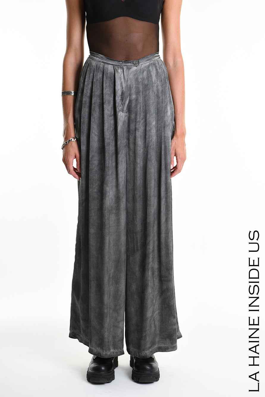 4B W5274 TROUSERS Palazzo Viscose Satin Dyed Cold Black