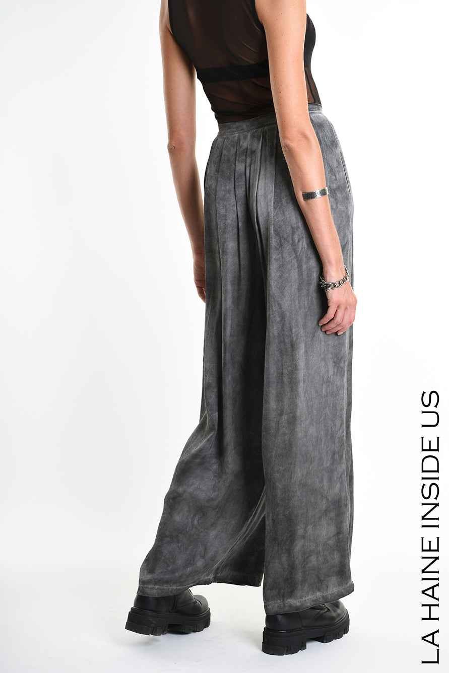 4B W5274 TROUSERS Palazzo Viscose Satin Dyed Cold Black