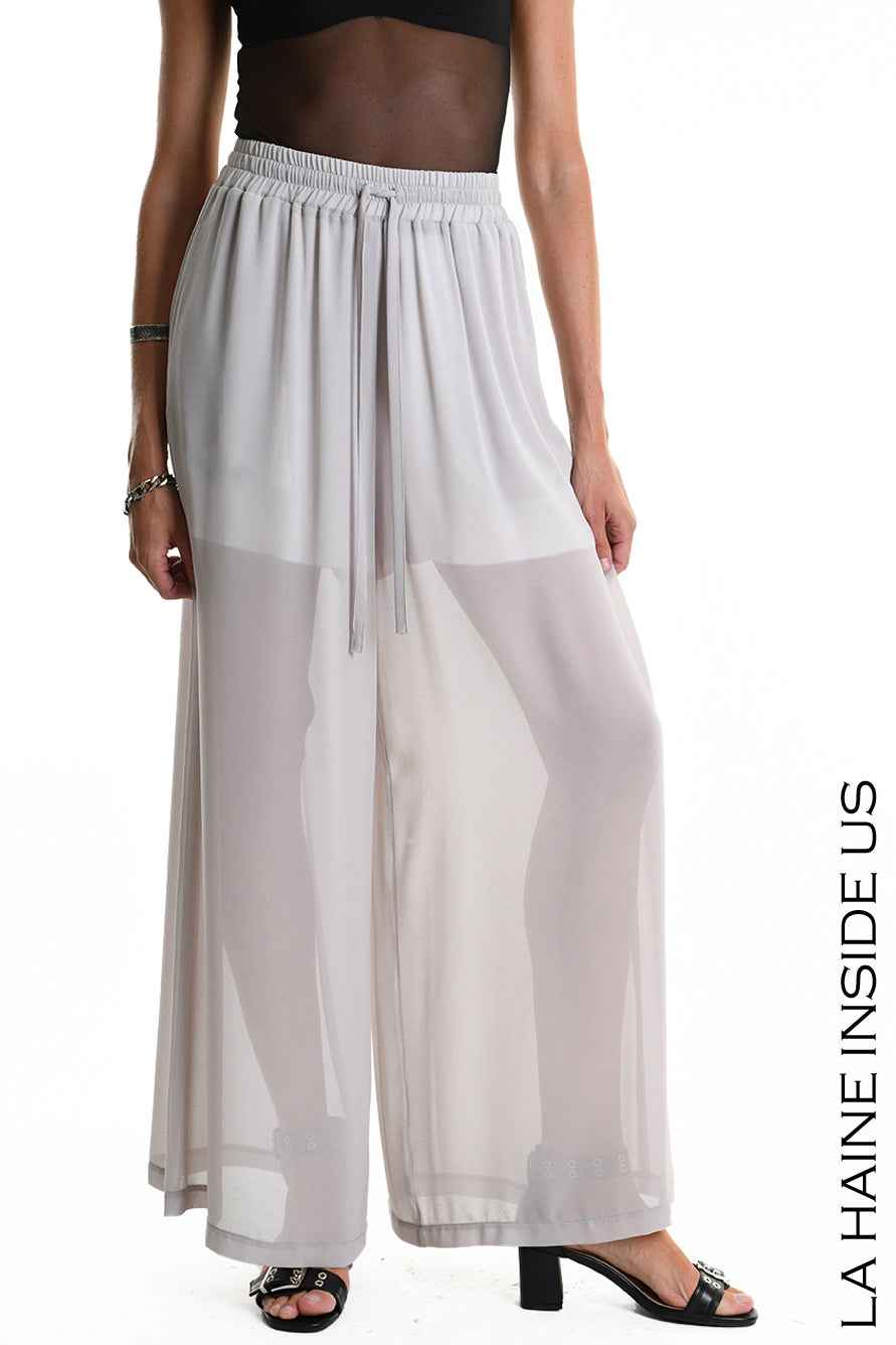 4B W5338 TROUSERS Palazzo in Georgette & Viscose Jersey Grey