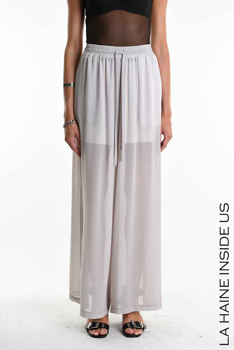 4B W5338 TROUSERS Palazzo in Georgette & Viscose Jersey Grey