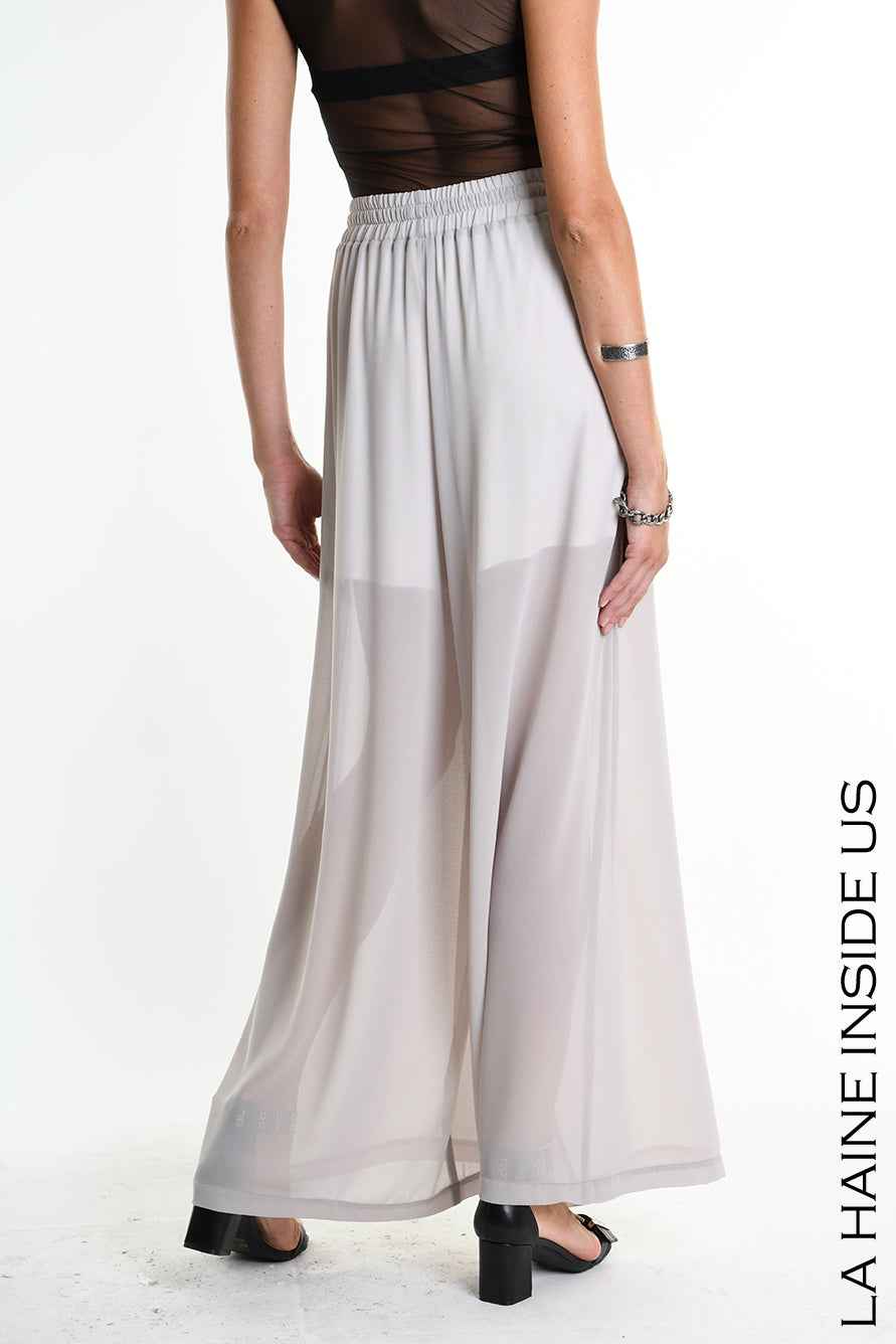 4B W5338 TROUSERS Palazzo in Georgette & Viscose Jersey Grey