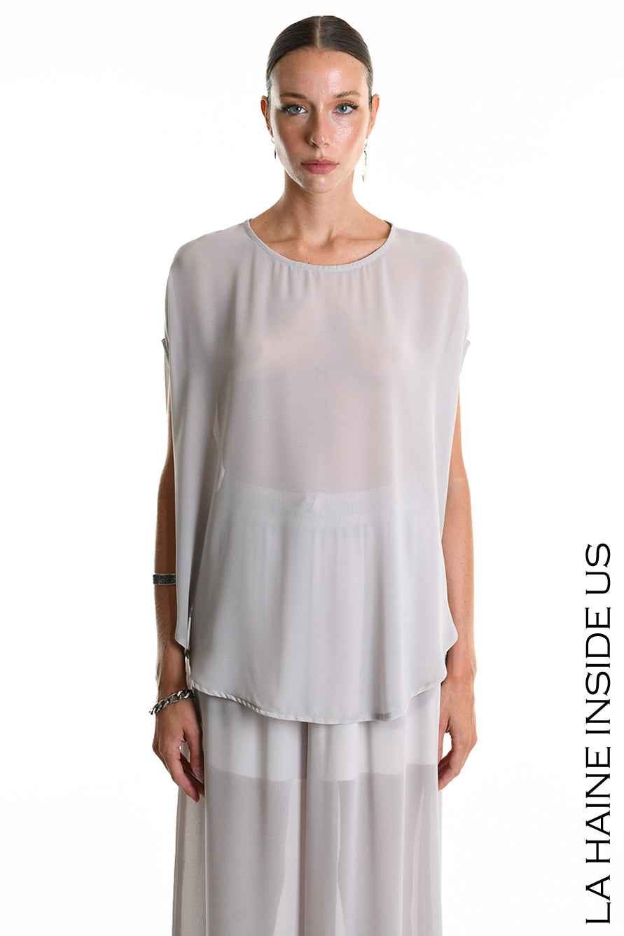 4B W5340 TUNIC Over in Georgette Grey