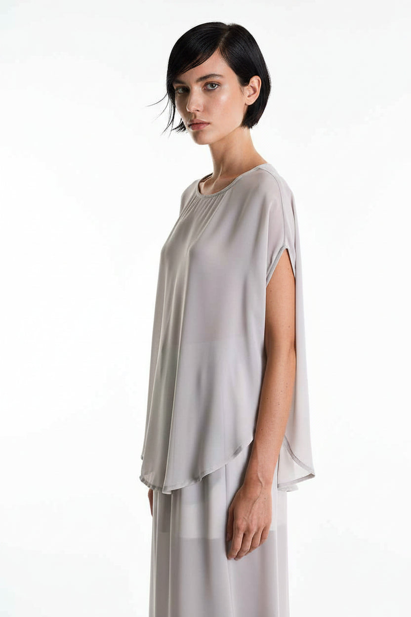 4B W5340 TUNIC Over in Georgette Grey