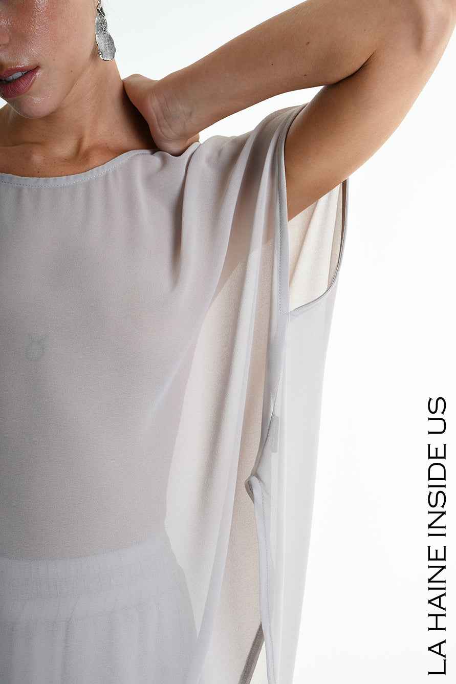 4B W5340 TUNIC Over in Georgette Grey