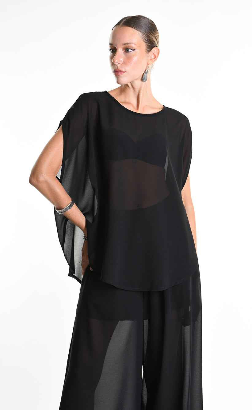 4B W5340 TUNIC Over in Georgette Black