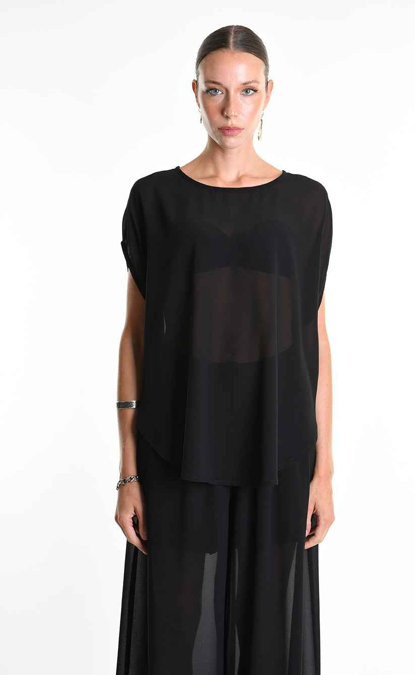 4B W5340 TUNIC Over in Georgette Black