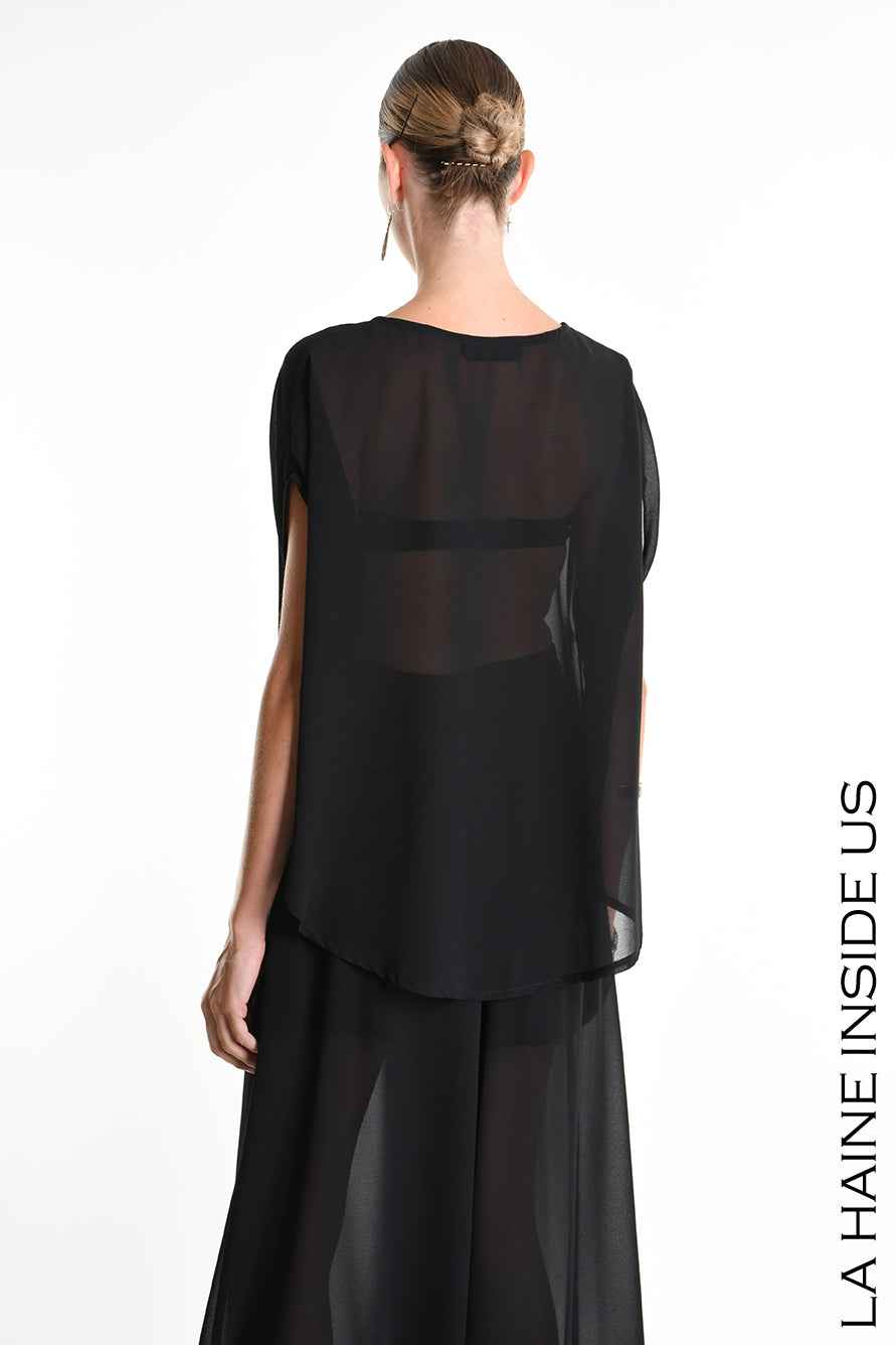 4B W5340 TUNIC Over in Georgette Black