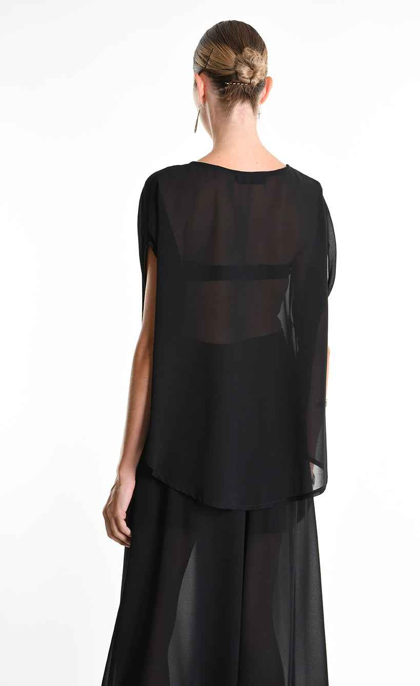4B W5340 TUNIC Over in Georgette Black
