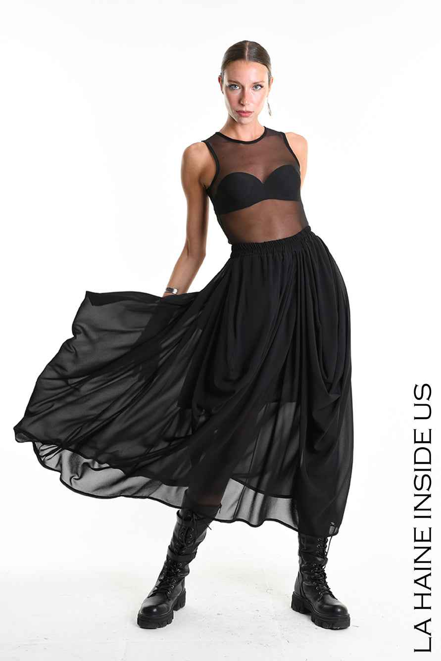 4B W5341 SKIRT Long Georgette & Lining Black
