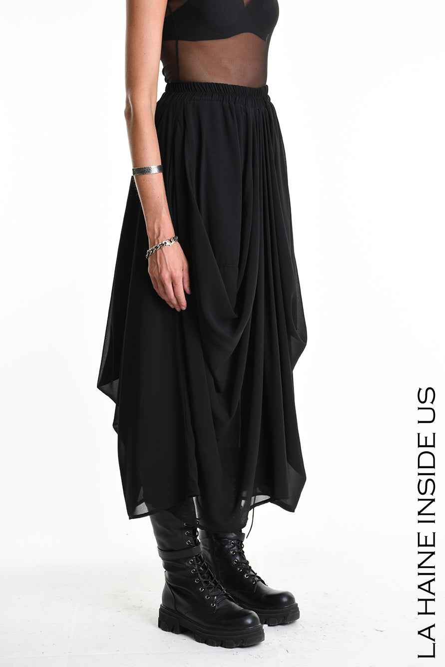 4B W5341 SKIRT Long Georgette & Lining Black