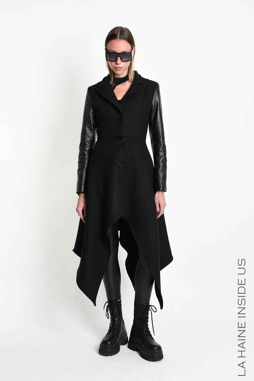 4B W5508 COAT Slim Fit Asymmetric Cloth Blend Wool Black