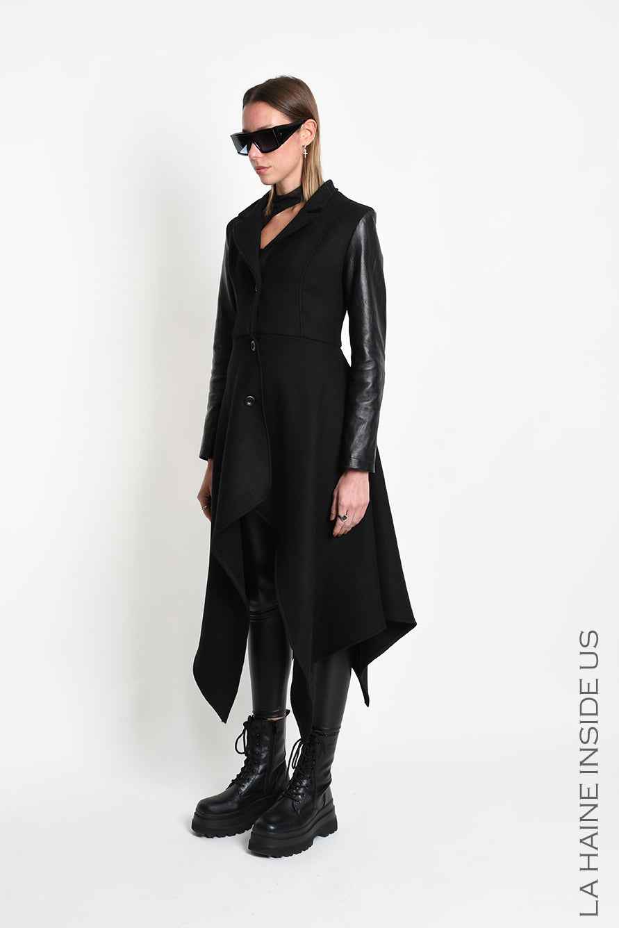 4B W5508 COAT Slim Fit Asymmetric Cloth Blend Wool Black