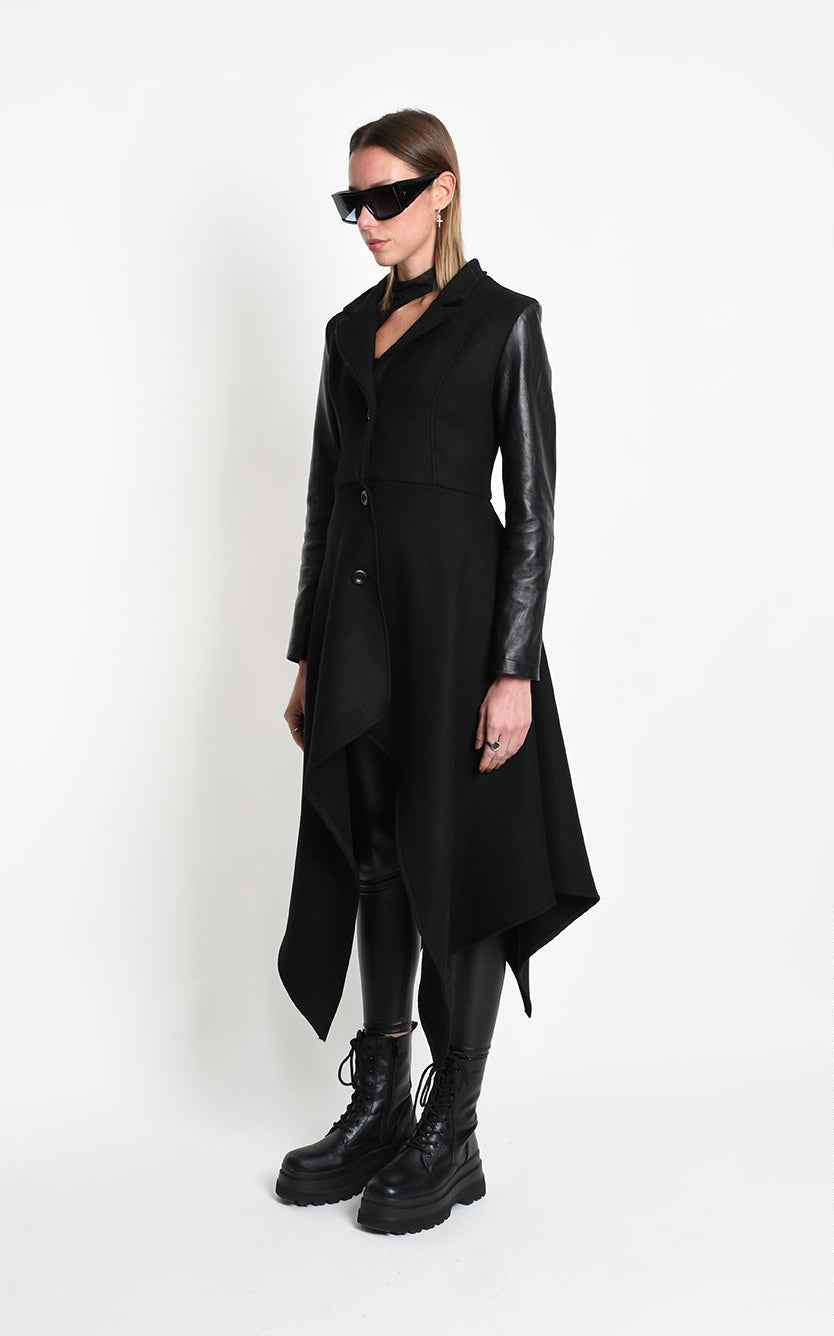 4B W5508 COAT Slim Fit Asymmetric Cloth Blend Wool Black