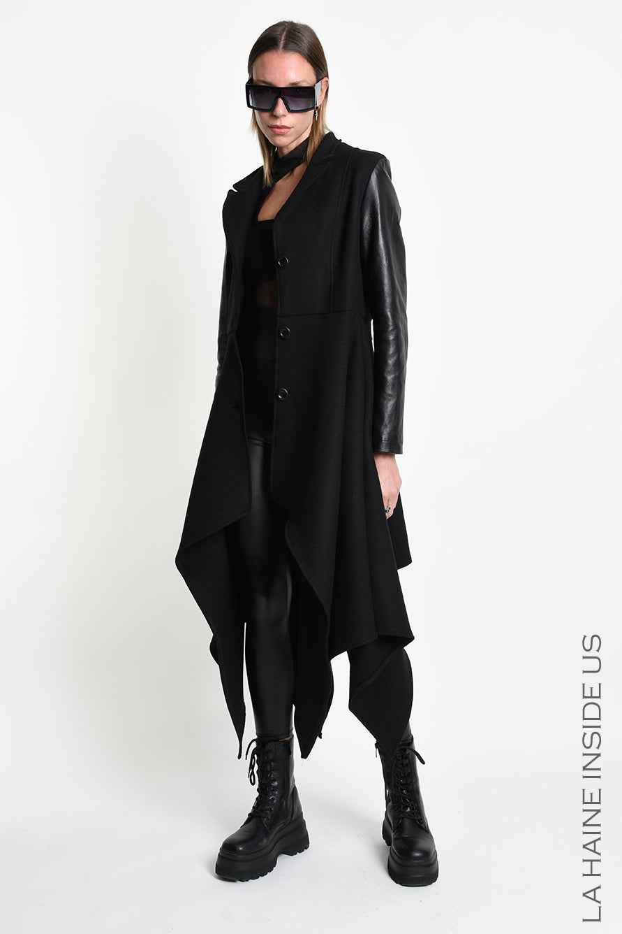 4B W5508 COAT Slim Fit Asymmetric Cloth Blend Wool Black