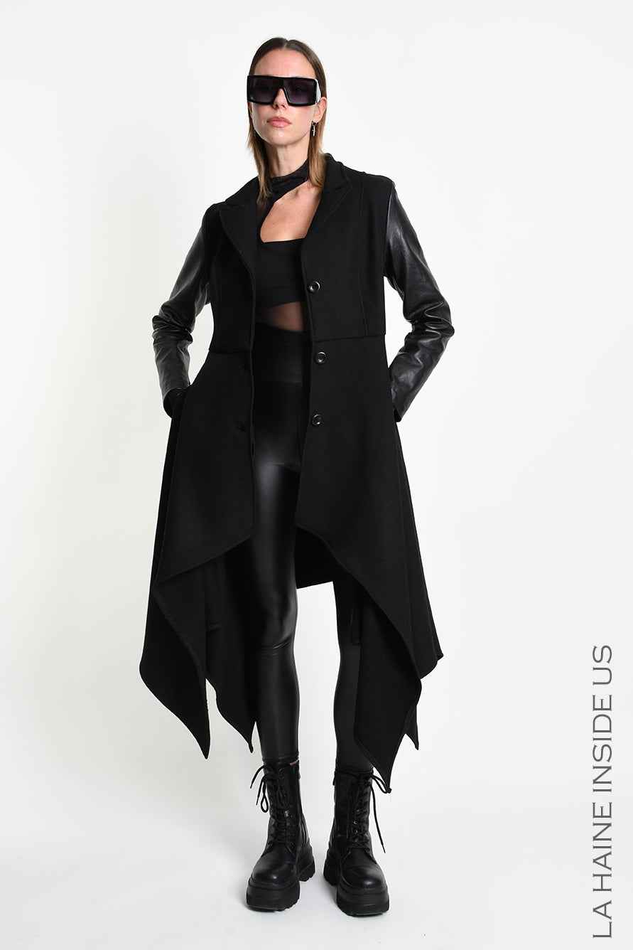 4B W5508 COAT Slim Fit Asymmetric Cloth Blend Wool Black