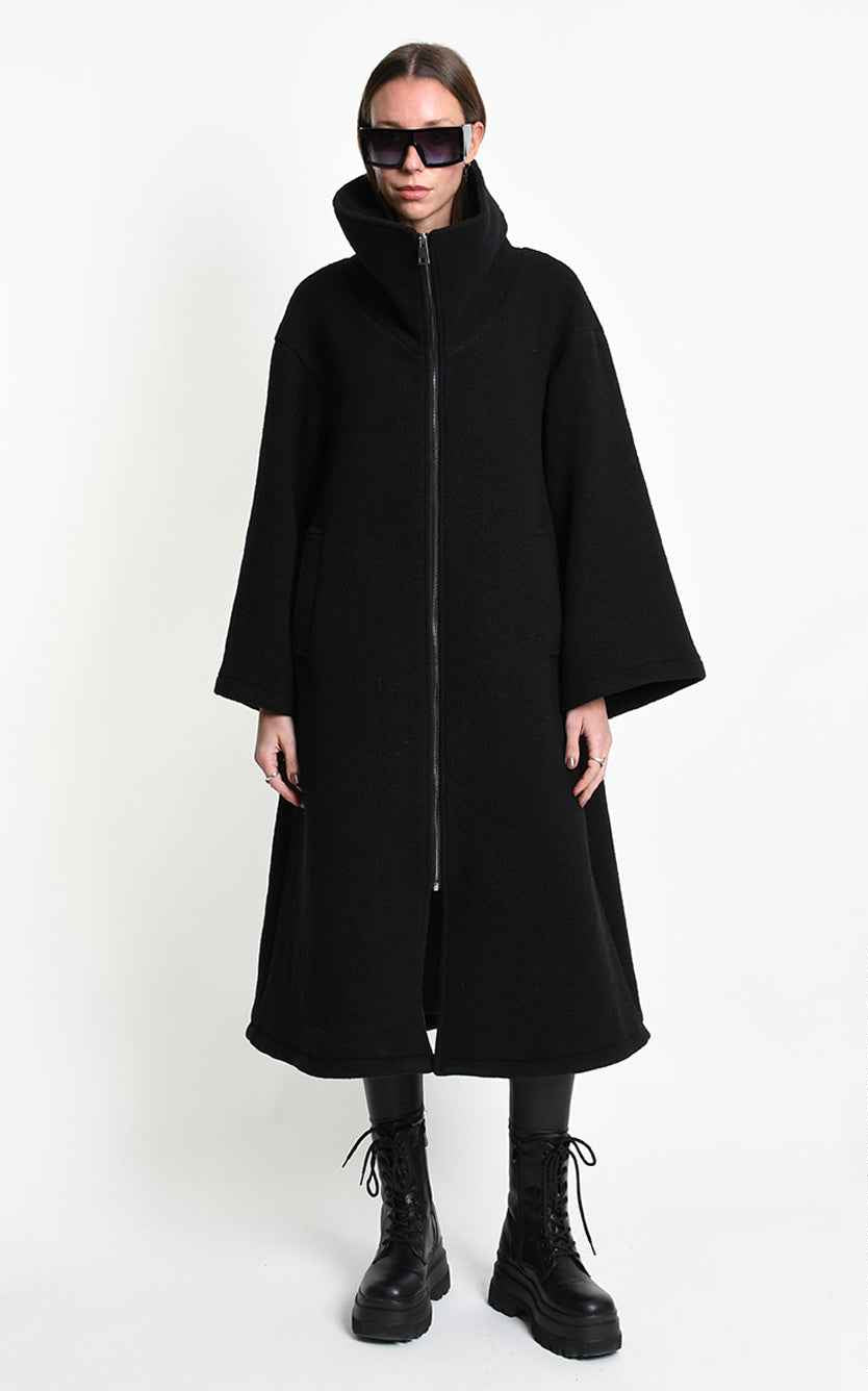 4B W5516 OVERCOAT in Wool Blend Cloth Black
