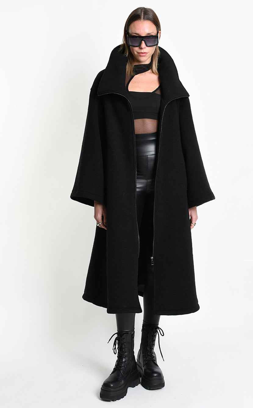 4B W5516 OVERCOAT in Wool Blend Cloth Black