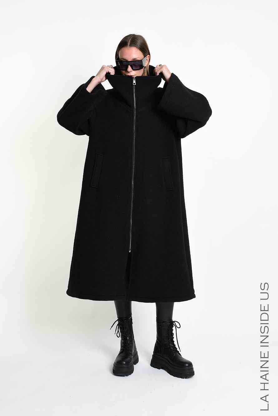 4B W5516 OVERCOAT in Wool Blend Cloth Black