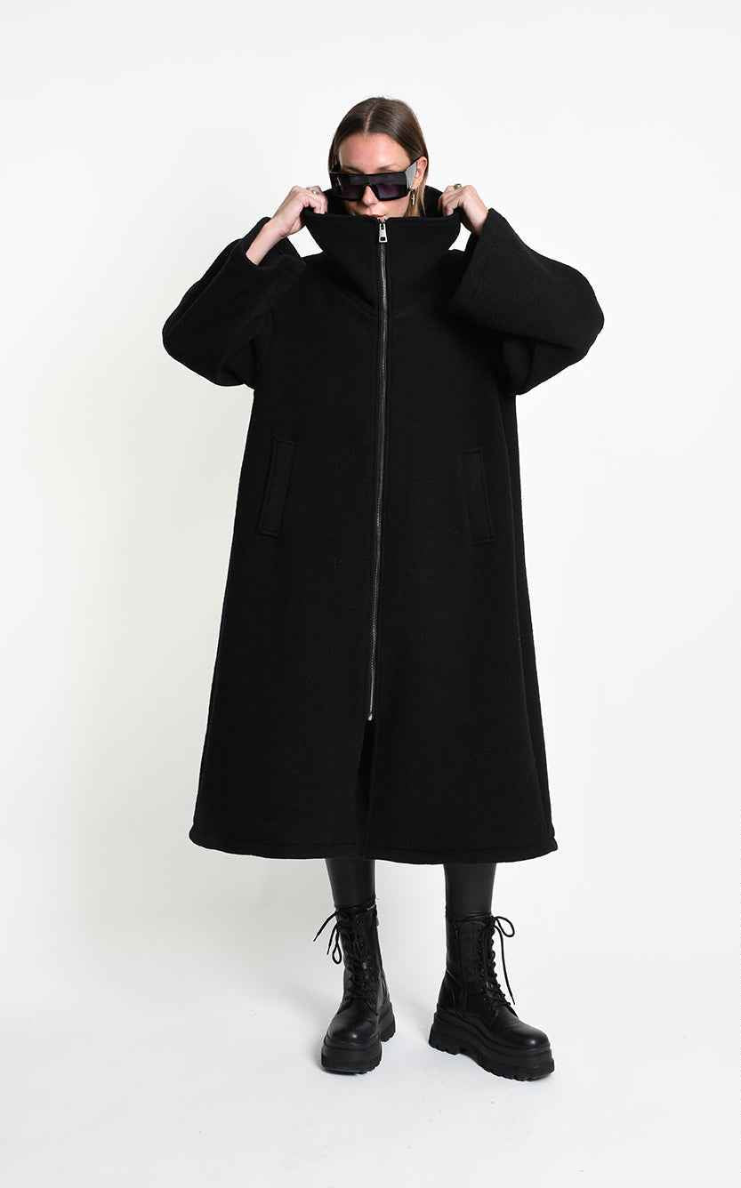 4B W5516 OVERCOAT in Wool Blend Cloth Black