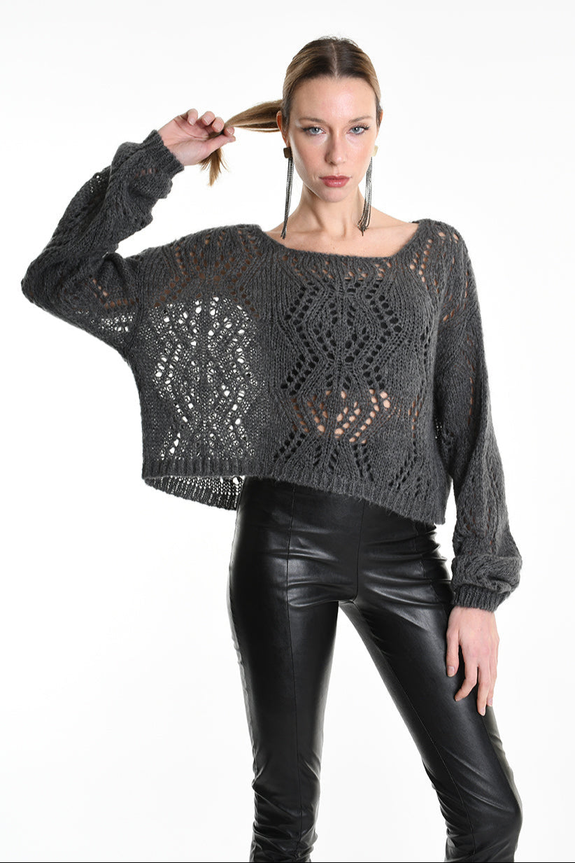 4K W5130 OVERSIZED ASYMMETRICAL KNITWEAR in Mohair Gauge 3 Grey LA HAINE INSIDE US