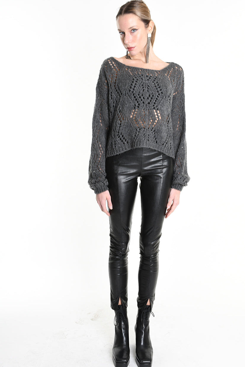 4K W5130 OVERSIZED ASYMMETRICAL KNITWEAR in Mohair Gauge 3 Grey LA HAINE INSIDE US