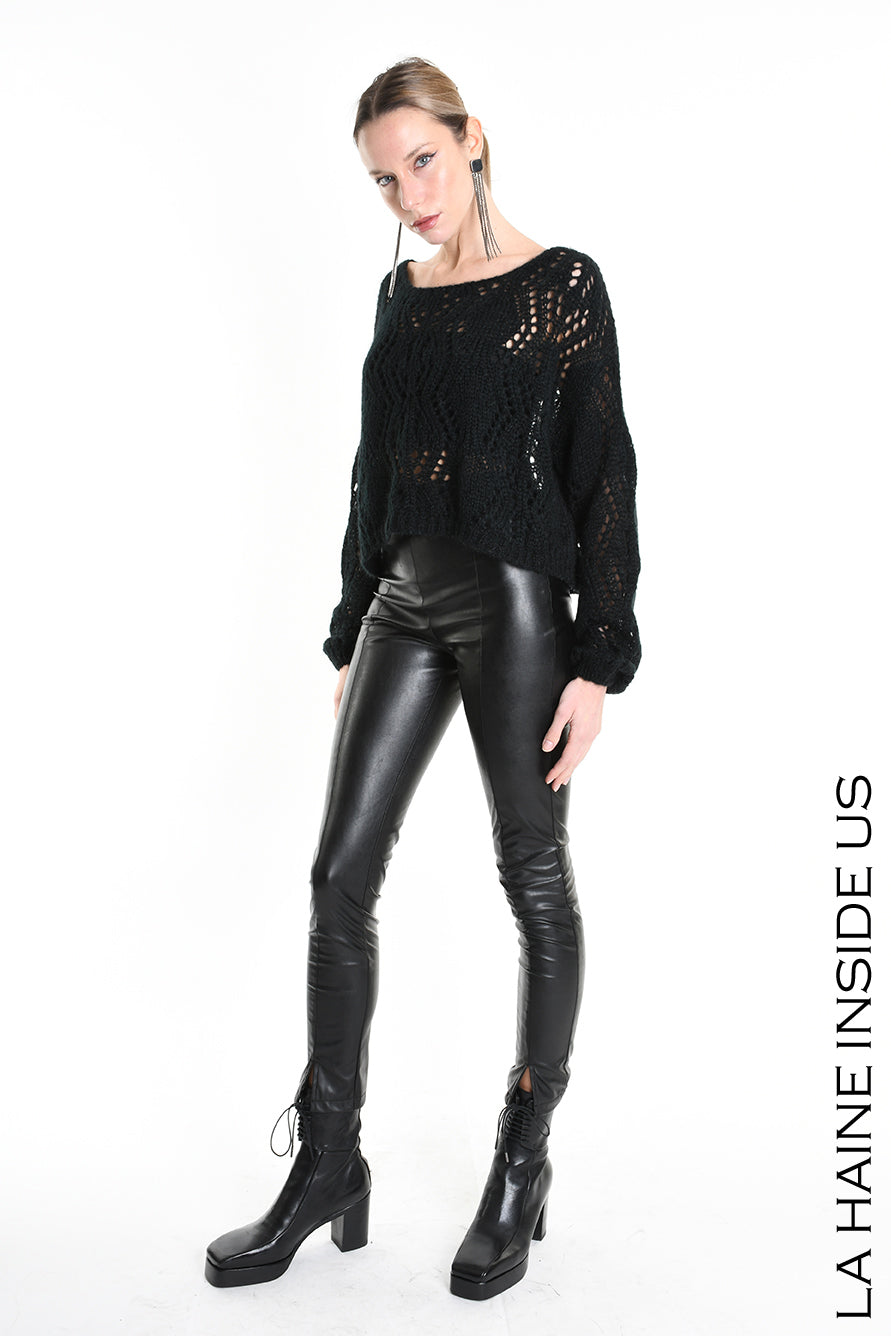 LA HAINE 4K W5130 Oversized Asymmetrical Knitwear - Grey & Black Perforated Mohair Blend Gauge 3 Women's - TEPHRA