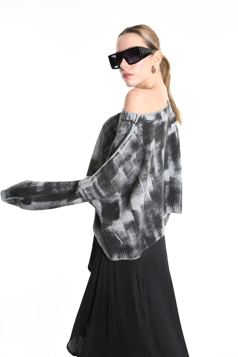 4K W5134 CROPPED OVERSIZED KNITWEAR Gauge 7 Gre LA HAINE INSIDE US