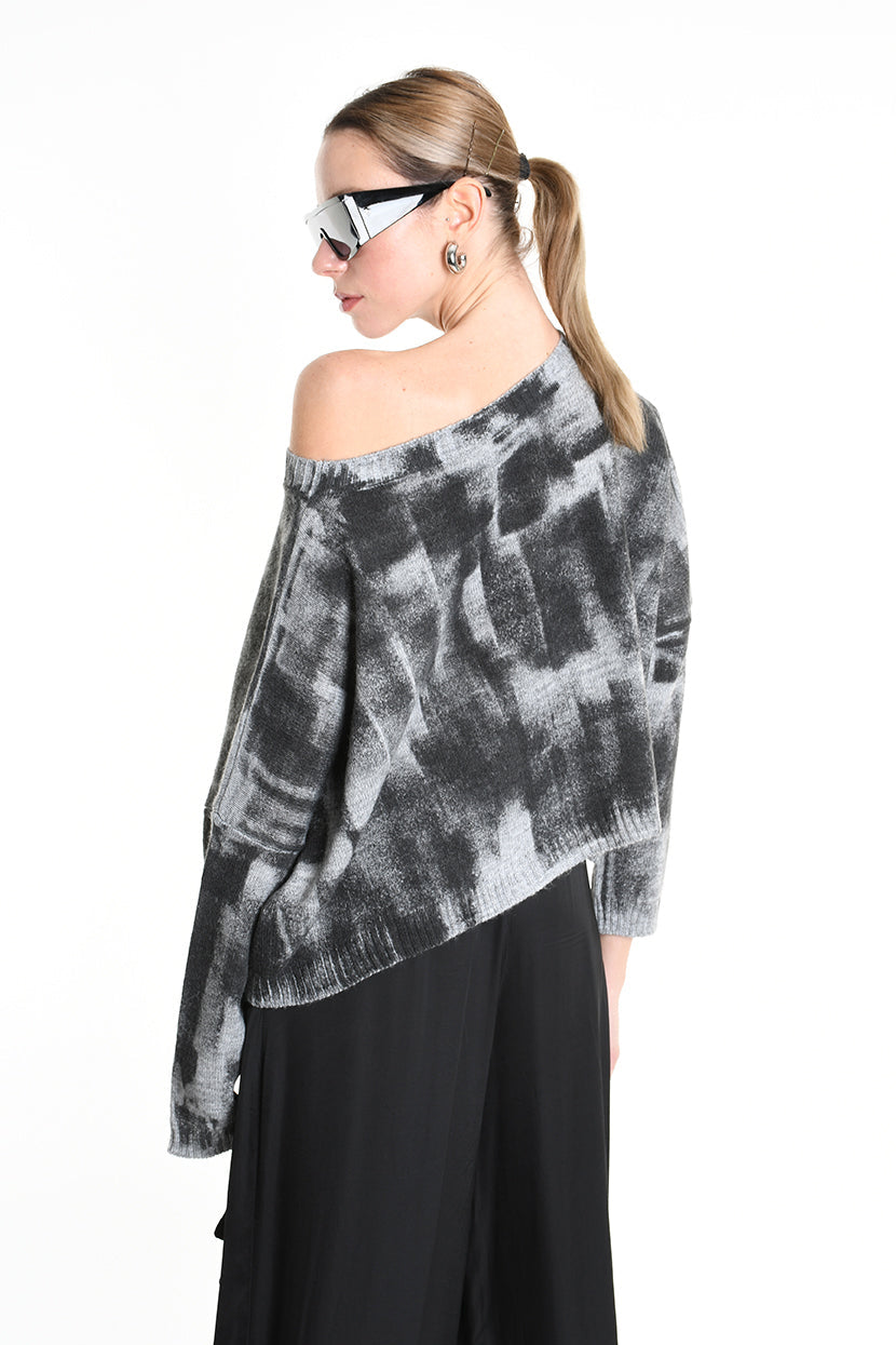 4K W5134 CROPPED OVERSIZED KNITWEAR Gauge 7 Gre LA HAINE INSIDE US