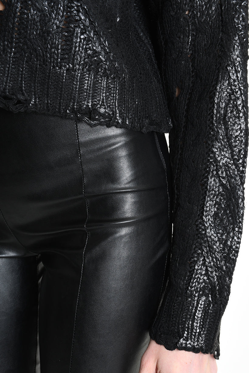 4K W5136 CROPPED CABLE-KNIT SWEATER Gauge 3 Black LA HAINE INSIDE US