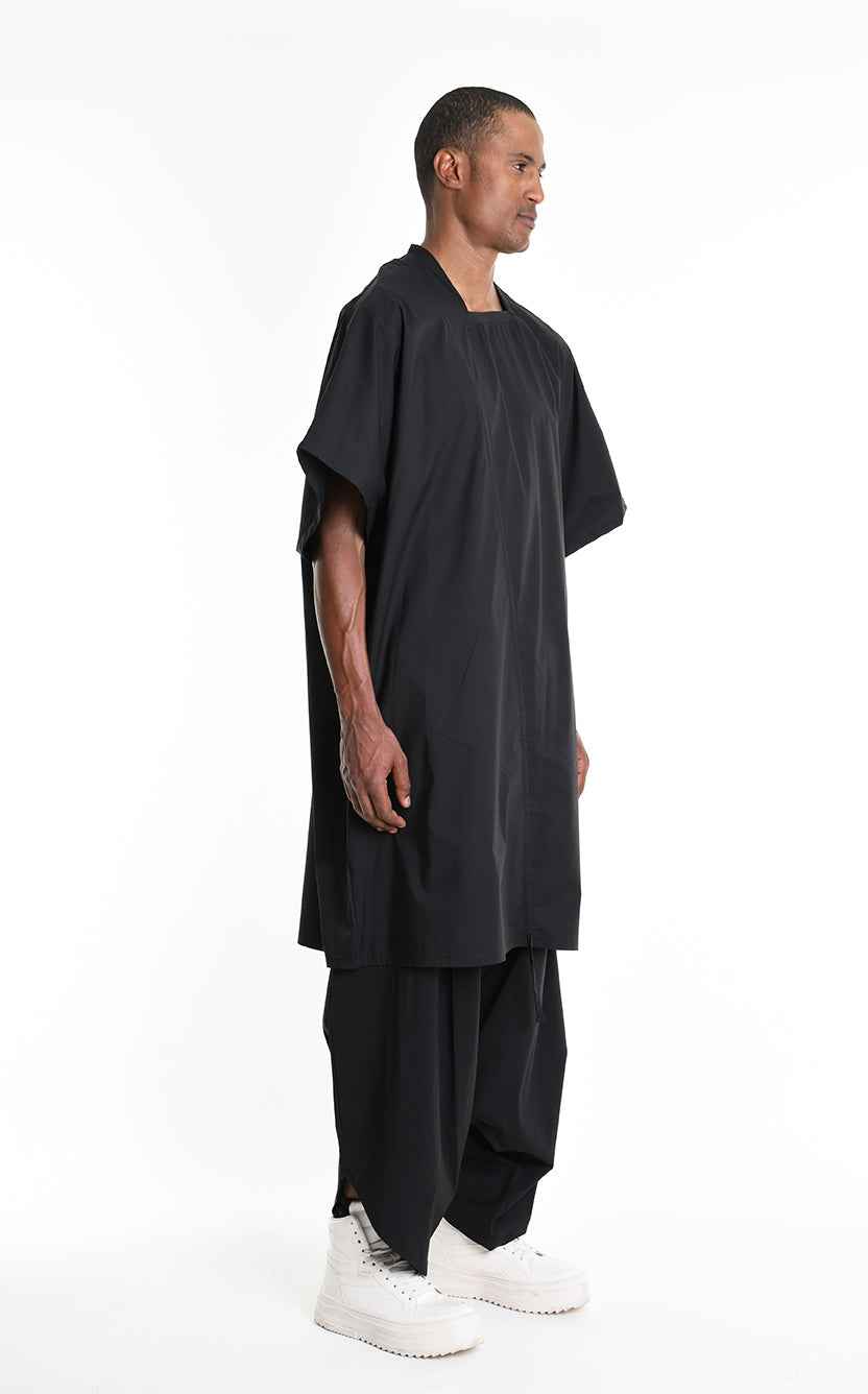 LA HAINE INSIDE US W5308 T-Shirt - Black Asymmetric Oversized Stretch Popeline Cotton Unisex Italian