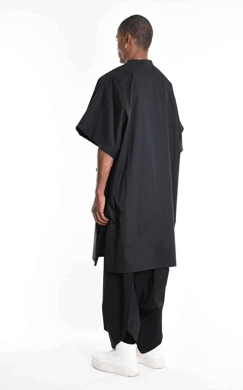 LA HAINE INSIDE US W5308 T-Shirt - Black Asymmetric Oversized Stretch Popeline Cotton Unisex Italian