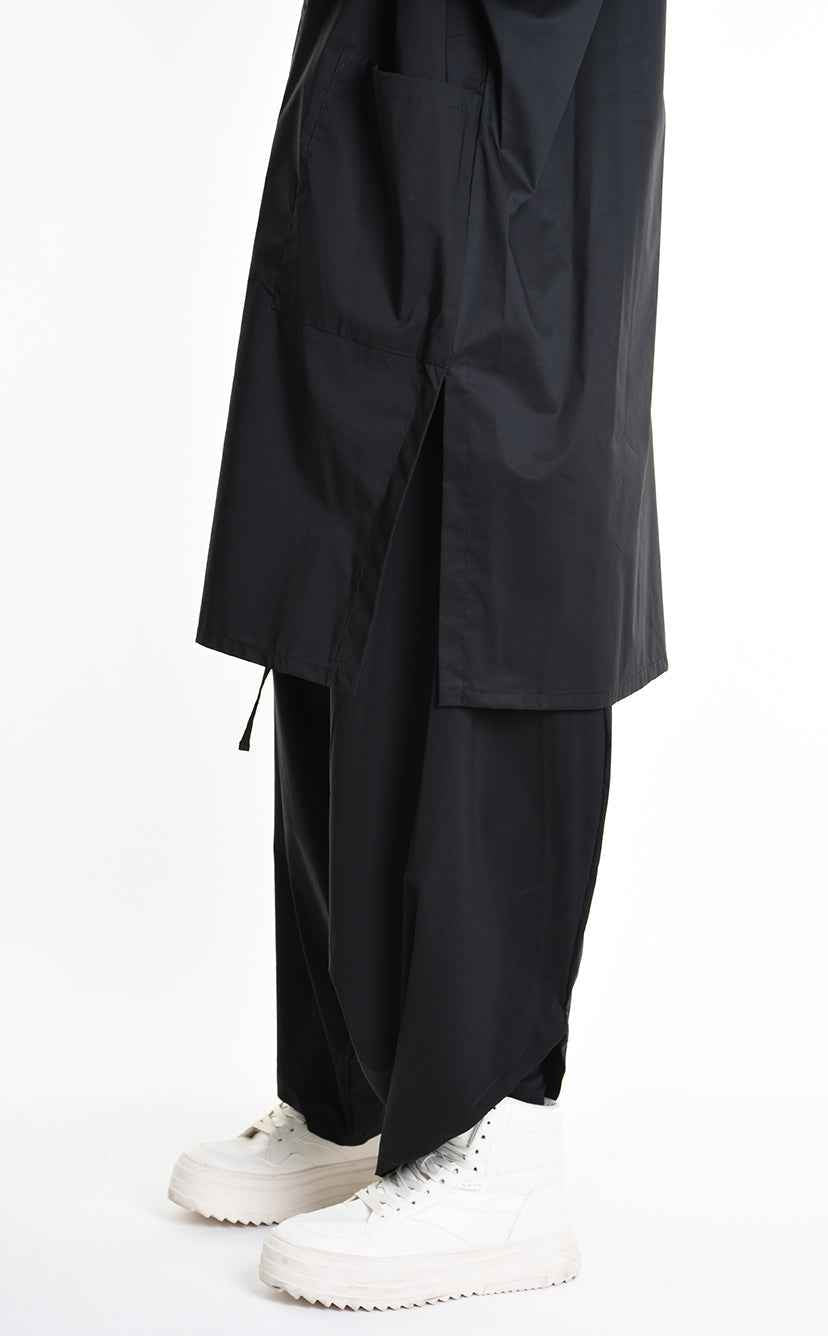 LA HAINE INSIDE US W5308 T-Shirt - Black Asymmetric Oversized Stretch Popeline Cotton Unisex Italian