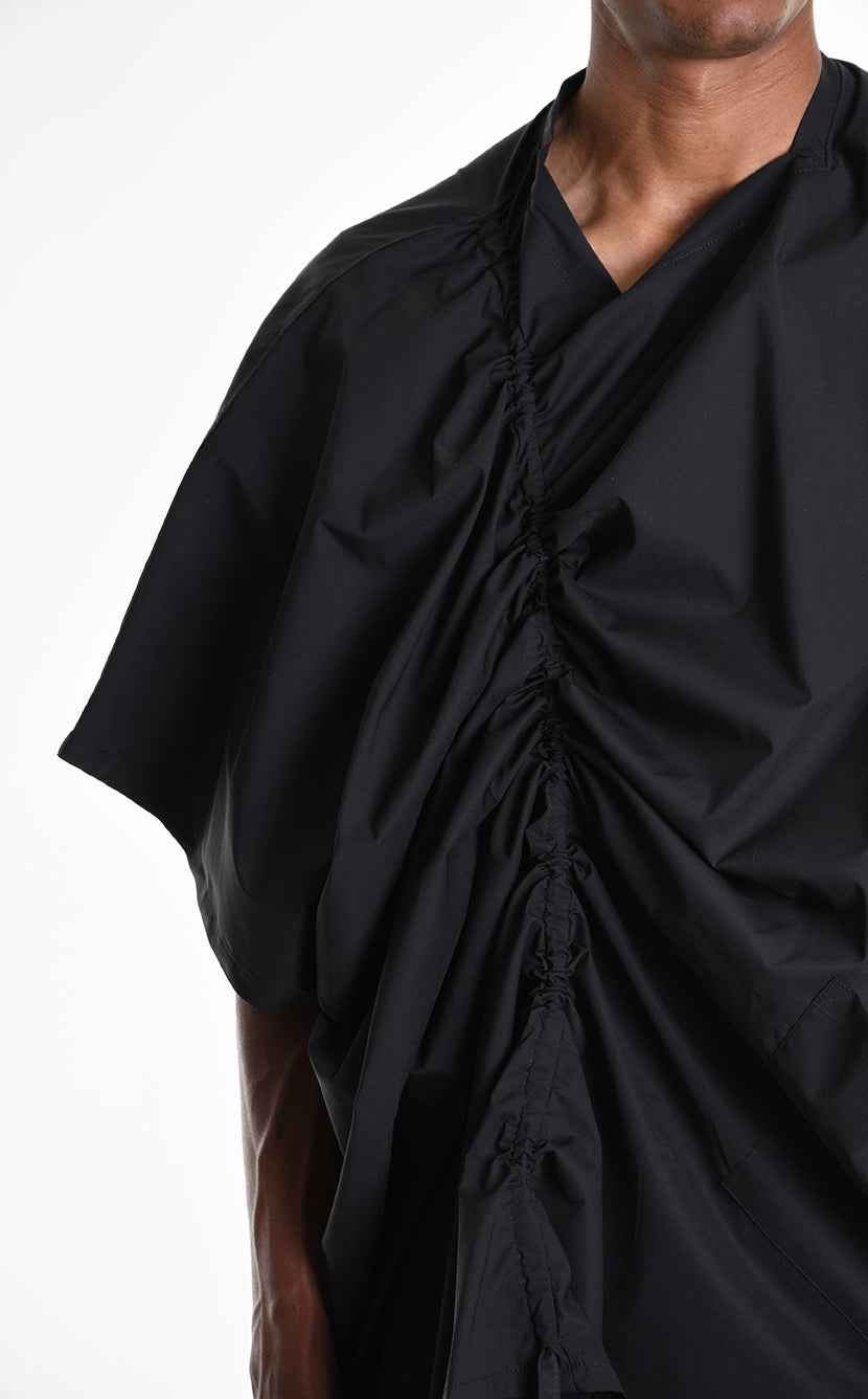 LA HAINE INSIDE US W5308 T-Shirt - Black Asymmetric Oversized Stretch Popeline Cotton Unisex Italian