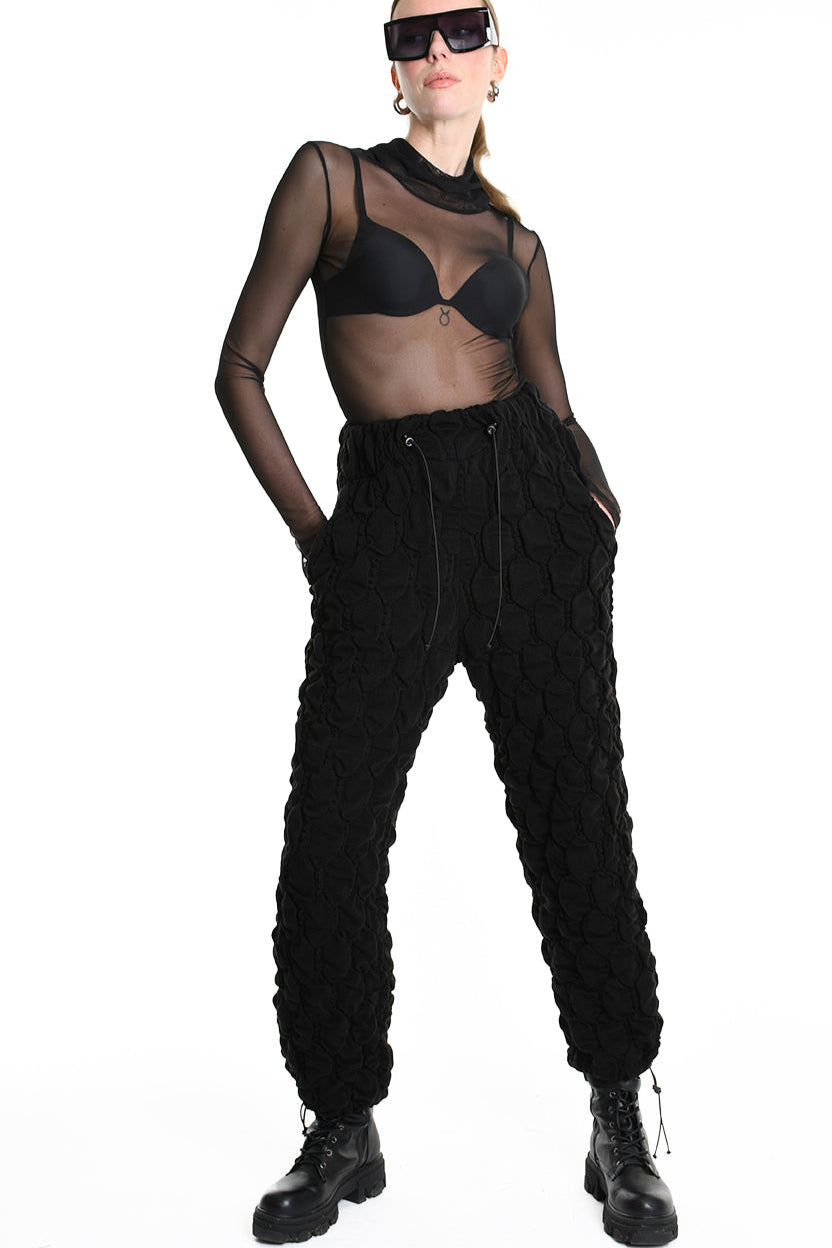 4M W5199 TROUSER Over Wide Fit Embossed Jersey UNISEX U Black LA HAINE INSIDE US