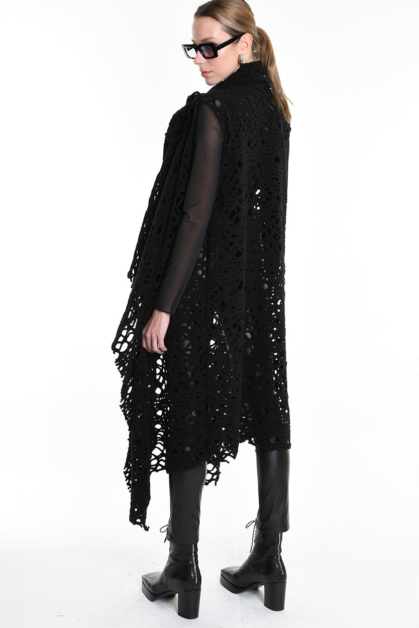 4M W5200 OVERSIZED ASYMMETRICAL VEST in Openwork Wool Blend UNISEX U Black Ask ChatGPT LA HAINE INSIDE US