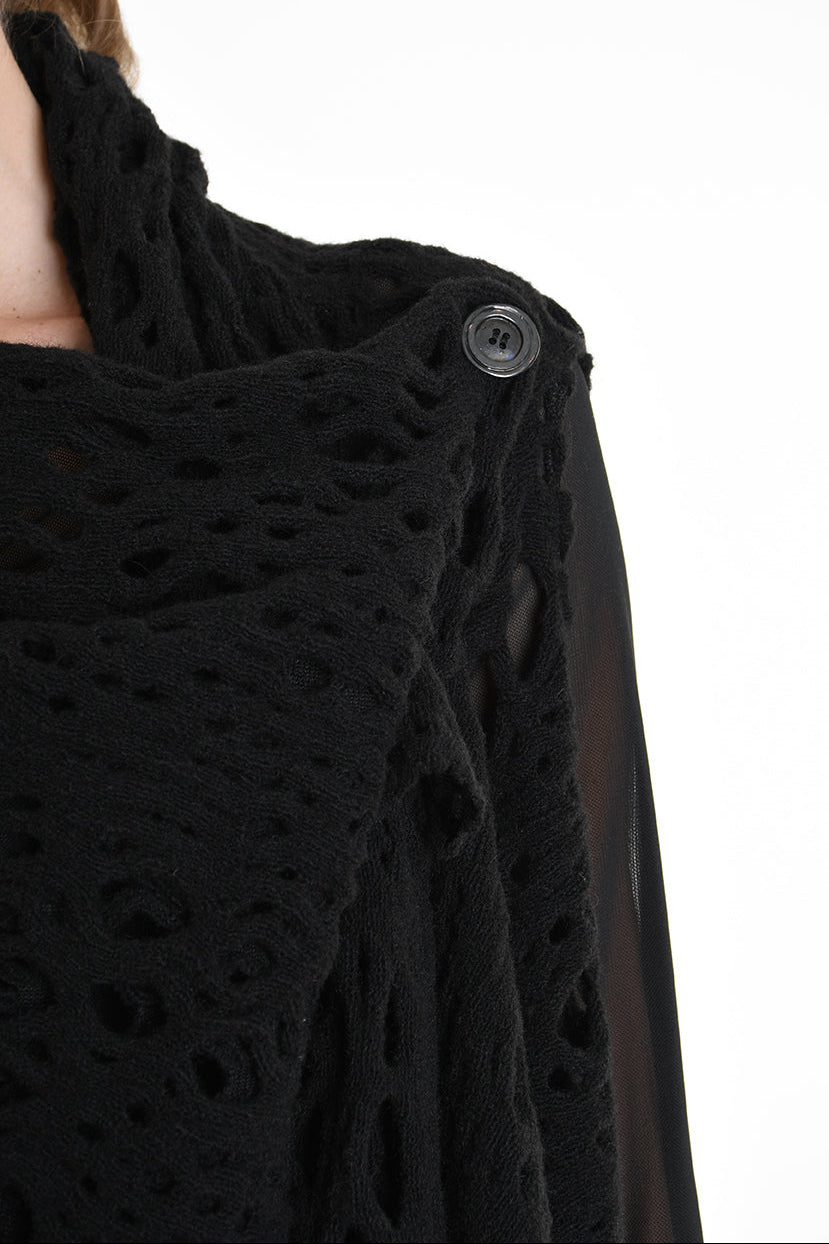 4M W5200 OVERSIZED ASYMMETRICAL VEST in Openwork Wool Blend UNISEX U Black Ask ChatGPT LA HAINE INSIDE US