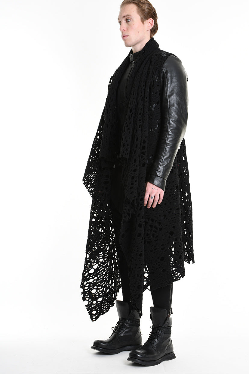4M W5200 OVERSIZED ASYMMETRICAL VEST in Openwork Wool Blend UNISEX U Black Ask ChatGPT LA HAINE INSIDE US