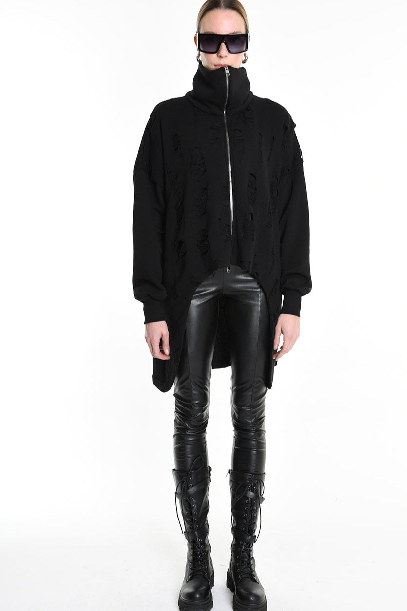 4M W5202 SWEATSHIRT Over Asymmetric Knitted Blend Wool Black LA HAINE INSIDE US