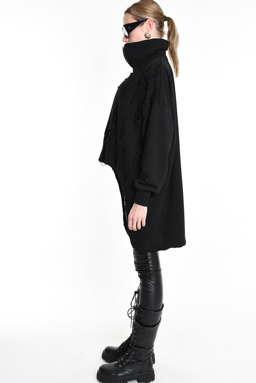 4M W5202 SWEATSHIRT Over Asymmetric Knitted Blend Wool Black LA HAINE INSIDE US