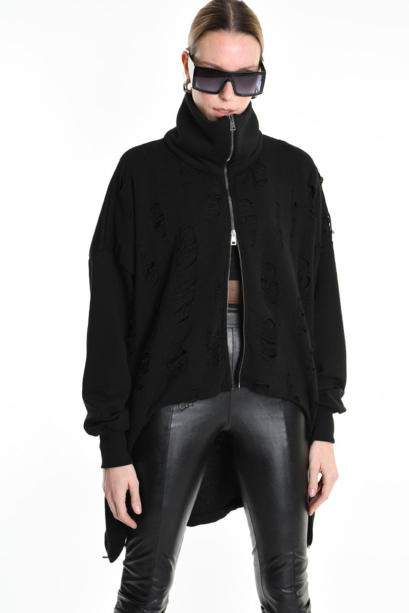 4M W5202 SWEATSHIRT Over Asymmetric Knitted Blend Wool Black LA HAINE INSIDE US