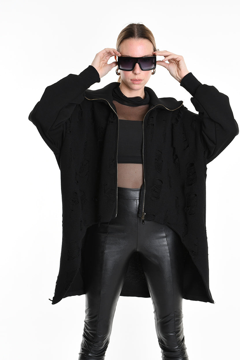 4M W5202 SWEATSHIRT Over Asymmetric Knitted Blend Wool Black LA HAINE INSIDE US