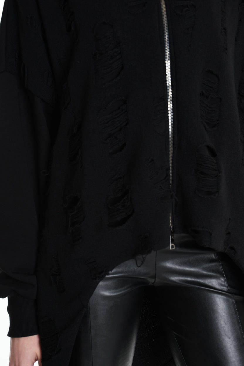 4M W5202 SWEATSHIRT Over Asymmetric Knitted Blend Wool Black LA HAINE INSIDE US