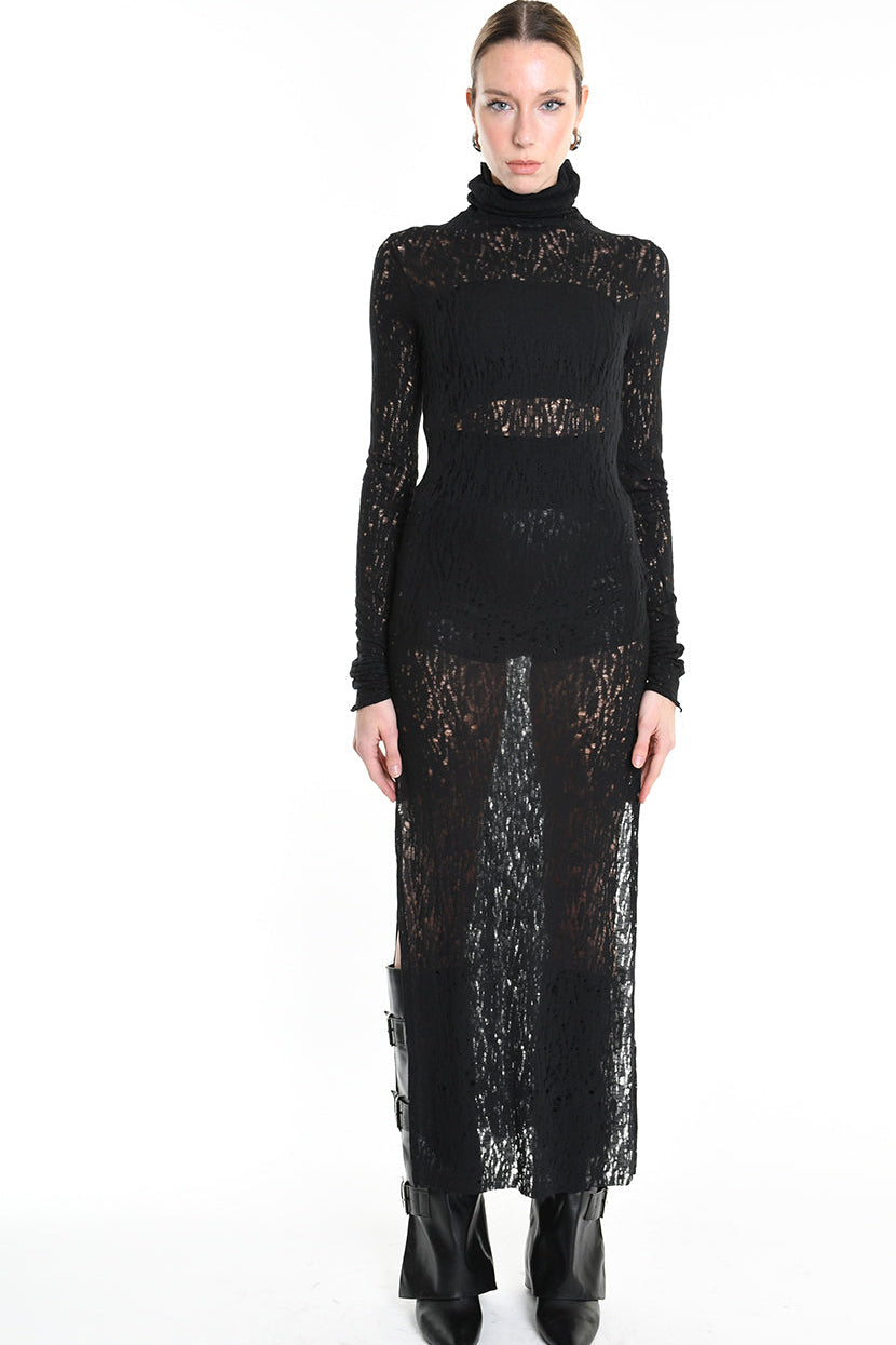 4M W5204 DRESS Viscose Wool Black LA HAINE INSIDE US