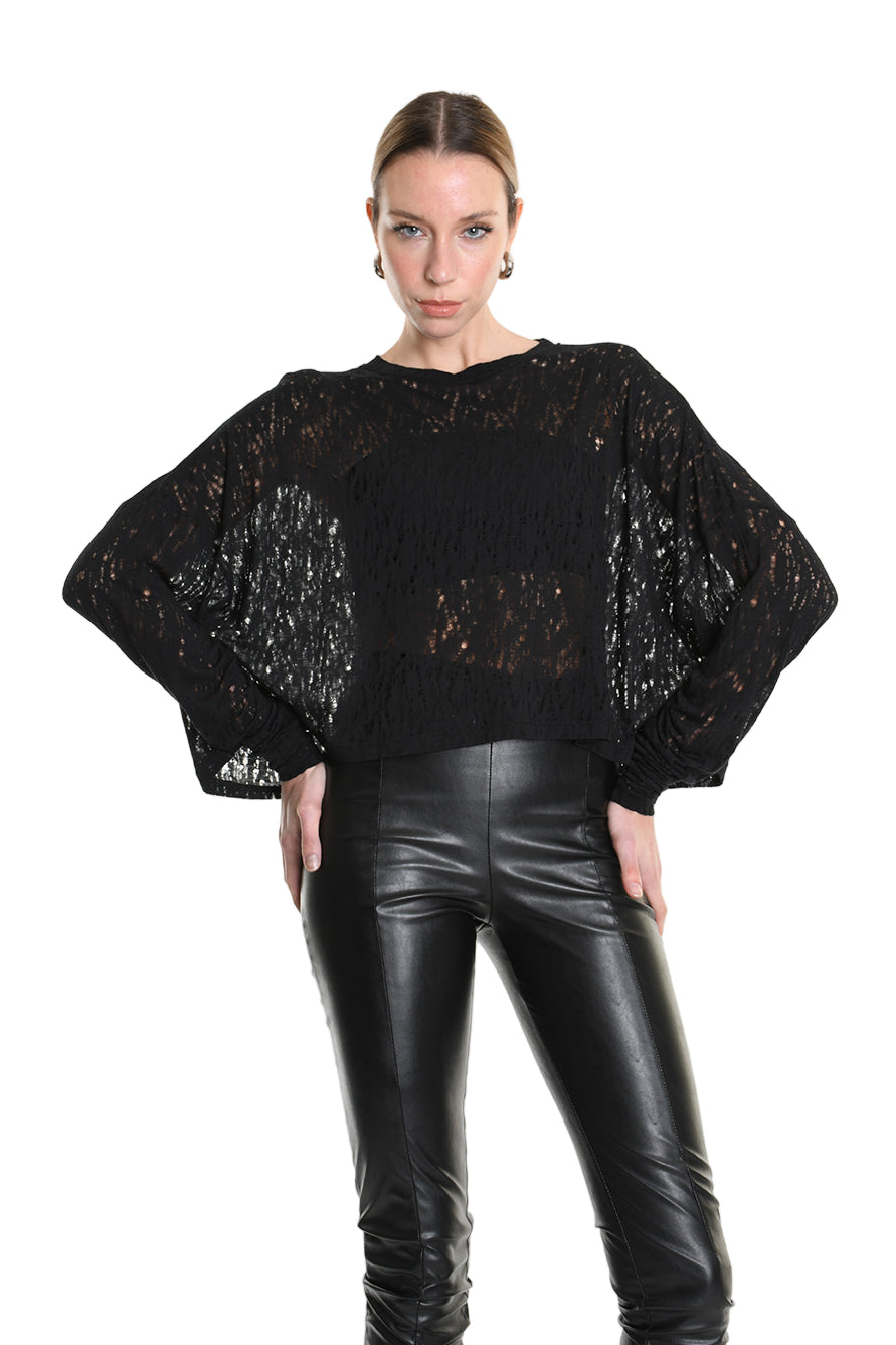 4M W5205 SWEATER Over Crop Viscose Wool Black LA HAINE INSIDE US