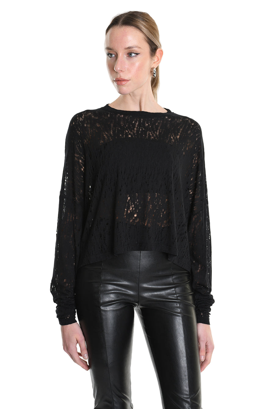 4M W5205 SWEATER Over Crop Viscose Wool Black LA HAINE INSIDE US