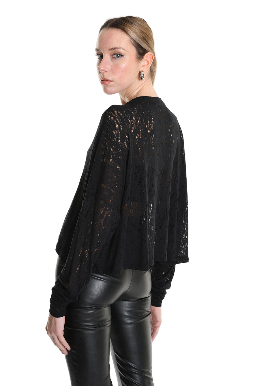 4M W5205 SWEATER Over Crop Viscose Wool Black LA HAINE INSIDE US